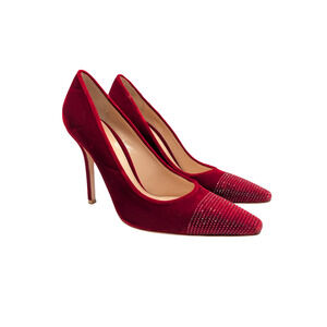Gianvito Rossi Red Suede Crystal Pumps Size 39.5
